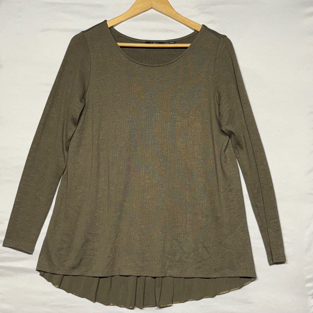 G By Giuliana‎ Olive Green Long Sleeve Tunic Top Women's Size S Pleated Hem - Picture 2 of 11